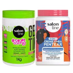 Kit Salon Line Gelatina To De Cacho + Creme De Pentear Salon Line 5 Em 1 Tratamento Prolongado 1Kg