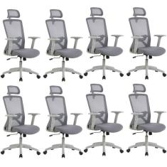 Kit com 8 Cadeira para Escritório Office Dallas Cinza