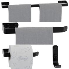 Kit Acessórios Para Banheiro Preto Fosco 4 Peças - MetalCromo