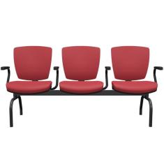 Cadeira Longarina 3 Lugares Aeroporto Recepção Preto Baixa Flexi P03 Vinil Vermelho - Lyam