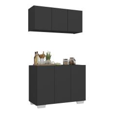 Kit Armário De Cozinha Aéreo E Balcão 3 Portas Multimóveis Mp2169 Preto/branco Preto/branco