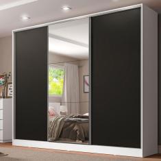 Guarda Roupa Casal 100% MDF Madesa Royale 3 Portas de Correr com Espelho - Branco/Preto