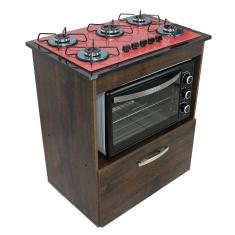 Kit Balcão Salvia Ipê Com Cooktop Vermelho 5 Bocas e Forno Elétrico 60L
