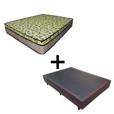 Cama Box Casal Tecido Sintético Marrom com Colchão Espuma D33 Tokio Bege - Bello Box