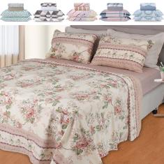 Jogo de Cama Lençol 4 Peças Queen Com Elástico Estampado 158x198x30cm - BF Colchões