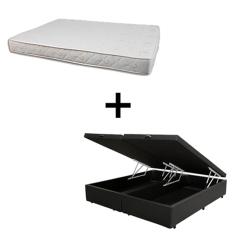 Cama Box Baú Queen 158 Tecido Sintético Preto Com Colchão Roma Bello Box 100% Espuma D45 Bege 55x158x198