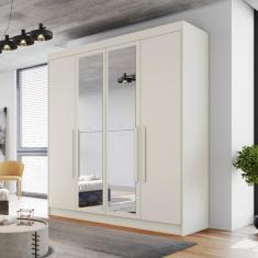 Guarda Roupa Casal Espelho 4 Portas 3 Gavetas Nantes Móveis Europa - Off White