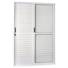 Porta de Aluminio Veneziana de Correr 210x160cm 3 Folhas 1 Fixa com Vidro Temperado MGM Branco