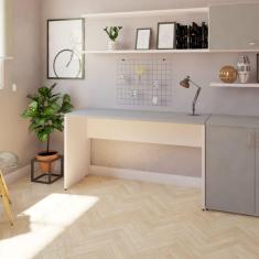 Mesa para Escritório 180cmx47cm 25mm Bramov Móveis Branca/Cinza Cristal