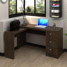 Mesa para Escritório em L com 3 Gaveta Me4101 Tecno Mobili Rústico