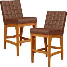 Kit 02 Banquetas Baixa Cozinha Bancada L02 Marrom