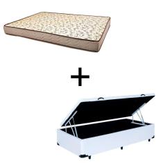 Cama Box Baú Solteiro 88 Tecido Sintético Branco Com Colchão 88 Flórida Bello Box - 100% Espuma - D26 Cinza