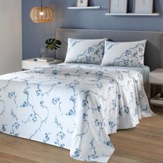 Jogo de Cama Queen 4 Peças Lençol com Elástico 100% Algodão Percal 180 Fios 158x198x35cm Dohler - Emcompre