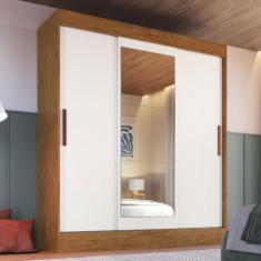 Guarda-Roupa Solteiro Marselha 3 Portas 2 Gavetas com Espelho Off Whit