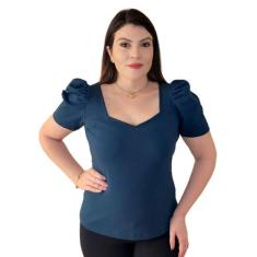 Blusa Manga Bufante Feminina Decote Princesa em Algodão - MADALIH Moda