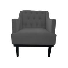 Poltrona Decorativa Clássica Capitonê Suede Cinza Pés Madeira Mz Decor
