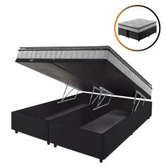Cama Box Baú Queen Preto + Colchão Ortopedico Espuma D33 Pillow Top Hanover One 158x198x64cm