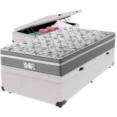Cama Box Baú Branco e Colchão Evolution Molas Ensacadas Solteiro Probel