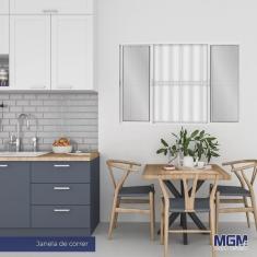 Janela de Alumínio de Correr 100x120cm 4 Folhas 2 Fixas com Grade e Vidro Liso Linha Soft mgm