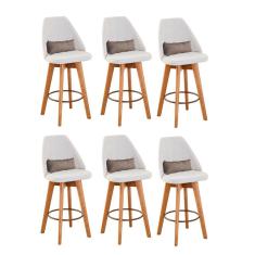 Kit 06 Banquetas Linho Bege E Almofada Suede Bege