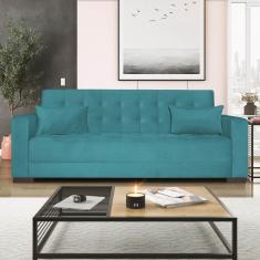 Sofá Cama 3 Lugares Jobim Suede Azul Turquesa
