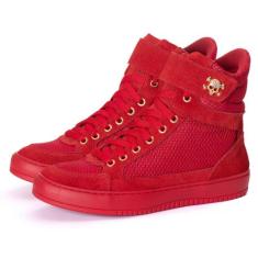 Tênis Sneaker Feminino Cano Alto Caveira Dourada Academia Couro Legíti