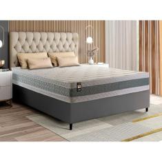 Conjunto Cama Box Cinza Espuma Oxford Verde Casal 138x188x67