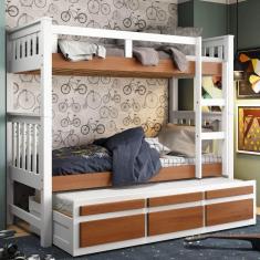 Treliche Solteiro Branco Lavado/Carvalho 3 Gavetas e 1 Escada Madeira de Pinus - Saraiva