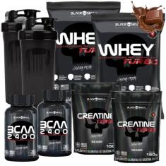 Kit Black Skull: 2x Whey Turbo 907g + 2x Creatina Refil 150g + 2x Bcaa
