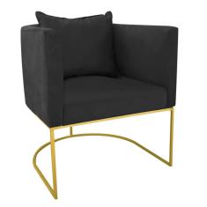 Poltrona Paola Suede Base Metálica Dourado preto