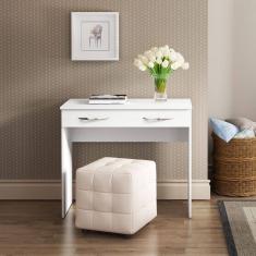 Mesa Escrivaninha Penteadeira Slim com Gaveta 90 x 77 x 45 Cm MDP Branco 0702 MENU