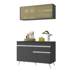 Armário De Cozinha Compacta 120cm Veneza Multimóveis V3688 Preto/branc