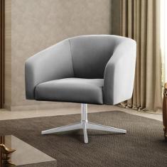 Poltrona Decorativa Giratória Cromada Stella Suede Cinza D03 - D'Rossi