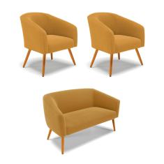 Namoradeira e 2 Poltronas Pé Palito Castanho Stella Bouclê Most D03 - D'Rossi
