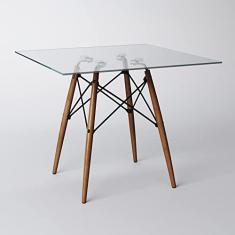 MESA DE JANTAR EIFFEL QUADRADO TAMPO DE VIDRO 90CM