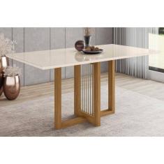 Mesa Para Cozinha Natalí Sc70 + Tampo Madeirado Vidro Reto 160x90cm Nature-off White - Henn