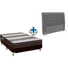 Cama Box Queen CRC + Colchão Ortopédico Light Ortobom + Cabeceira Dama Suede Cinza