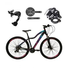 Bicicleta Aro 29 Ksw Mwza Feminina Câmbio Shimano Alívio E Altus 27v F/hidráulico Garfo Trava - Preto/pink/azul Tam.17