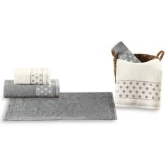 Jogo de Banho Petit Poá 5 Peças Toalha de Banho Rosto e Tapete 100% Al