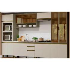 Kit de Cozinha Completa 7 Peças Connect c/ (Torre Quente + Paneleiro + 2 Aéreos + 2 Gabinetes c/ 1 Tampo p/ Cooktop) CZ263 Duna/Cristal - Henn