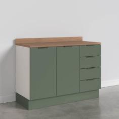 Balcão Pia 2 Portas 4 Gavetas com Tampo e Rodapé Ipanema CabeCasa Made