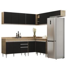 Armário De Cozinha Modulado De Canto 7 Peças Cp20 Balcão Com Tampo Castanho/preto - Lumil