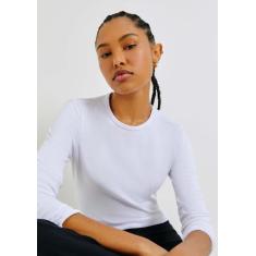 Blusa Básica Feminina Manga Longa Em Algodão - Hering, P, Branco