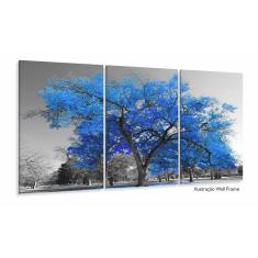 Quadro Decoração Arvore da Vida Azul 3 Peças 120x60 em tecid