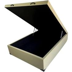 Cama Box Baú Casal Blindado Suede Bege Com Pistão A Gás