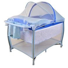 Berço Portatil Cercado Burigotto New Aconchego com Trocador e Mosquiteiro Blue Azul