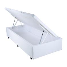 Cama Box Solteiro Americano com Baú Mega Corino Branco - 096x203
