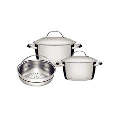 Jogo de Panelas Tramontina Allegra em Aço Inox com Fundo Triplo 3 Peças