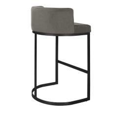 Banqueta Alta Estofada Estrutura Aço Carbono Belly Ii Base Preto 65cm Suede Bege