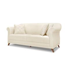 Sofá 3 Lugares Pé De Madeira Julieta 220 Cm Linho Natural S04 - D`rossi